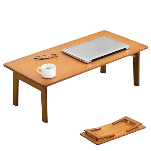 Hggzeg Bamboo Folding Coffee Table, No Assembly Low Coffee Table, Small Spaces Picnic Table for...