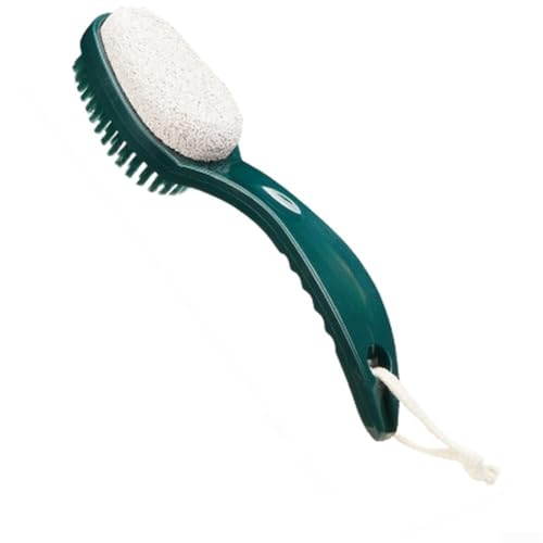 Cepillo exfoliante 2 en 1 para pies con piedra pómez de doble cara y cerdas de nailon suave para eliminar callos y exfoliación suave de la piel muerta, mango ergonómico (verde pizarra)