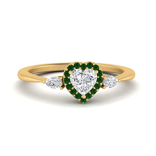 Image of 55Carat Choose Your Gemstone Halo Pear Accent Diamond CZ Ring Yellow Gold Plated Heart Shape Petite Engagement Rings Everyday Jewelry Wedding Jewelry Handmade Gifts for Wife US Size 4 to 12