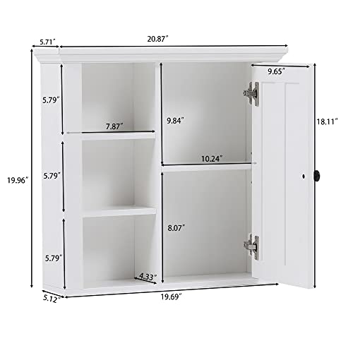LuxenHome Medicine Storage Cabinet for Bathroom, White, 21\" Above/Over The Toilet Wall Mounted with 1 Door and Adjustable Shelves - Thumbnail 7