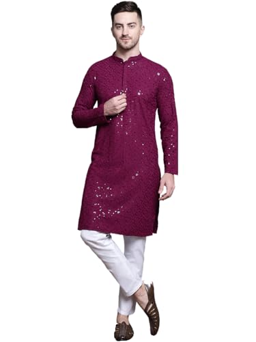 Image of Jompers Men's Geometric Sequin Embroidered Pure Cotton Kurta with Pyjamas Set