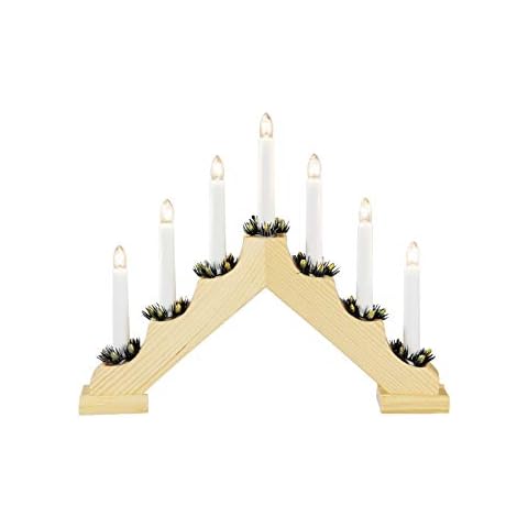 Konstsmide 2262-100EE Christmas Lights/Traditional Welcome Light/Natural Wood/Indoor Use (IP20)/230V Indoor/7 Candles with Clear Bulbs/White Cable with On Off Switch, Pine, One Size Cover