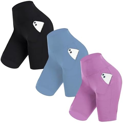 NEW YOUNG 3 Pack Biker Shorts with Pockets for Women – High Waisted Tummy Control 8" Workout Spandex Yoga Bike Shorts Cover