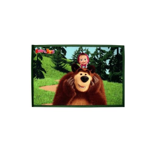 Image of Athom Living Cartoon Printed Themed Multi Colored Kids Premium Nylon Bathmat, with Latex Backing, Anti-Slip Bathmat, 37 x 57 cm, Pack of 1 (Masha and The Bear)