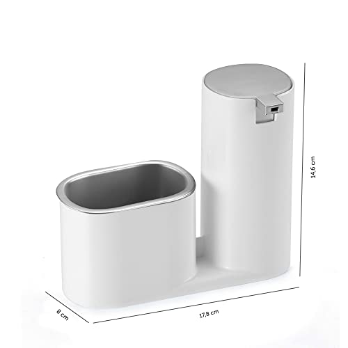 Dispenser para Detergente e Bucha, 320ml, Branco com Cromado, Arthi