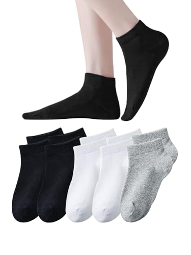 Damen-Knöchelsocken, Baumwolle, athletisch, feuchtigkeitsableitend, Laufsocke, dünn, niedrig geschnitten, lässige Socke, 5 Paar, 2 schwarz, 2 weiß, 1 grau, 37-43 EU