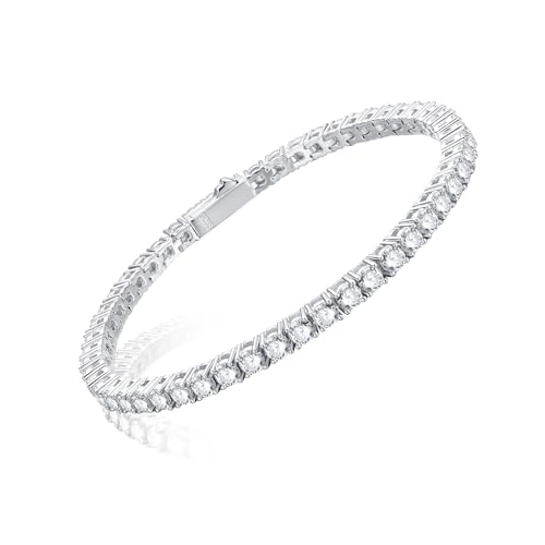 Sterling Silver Moissanite Tennis Bracelet White Gold Plated Elegant Lab Diamond Strand Fashion Jewelry for Women