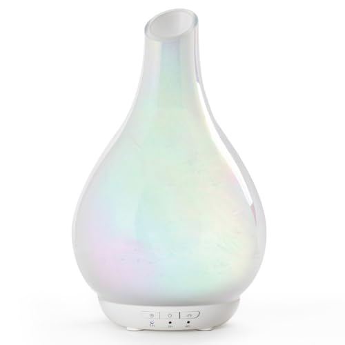 SpaRoom Teardrop Glass Aromatherapy Ultrasonic Misting Essential Oil Diffuser for Large Rooms, Iridescent Opal Bliss