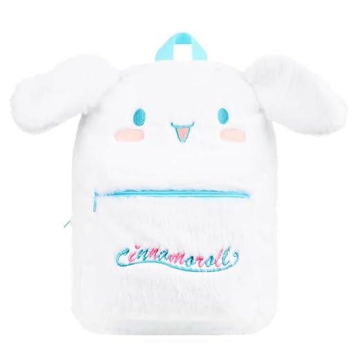 Hello Kitty Mochila Peluche Niña y Adolescentes, Mochilas Escolares y Viaje, Mochila Pequeña - Regalos Anime (Blanco Cinnamoroll)