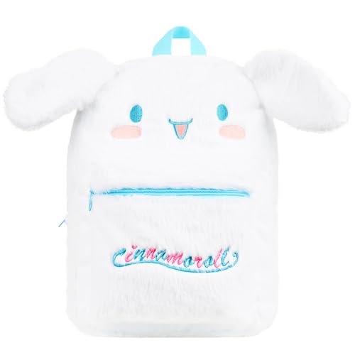 Hello Kitty Sac à Dos Fluffy en Peluche pour Fille et Ado, Voyage à la Mode, Cadeau (Blanc Cinnamoroll)