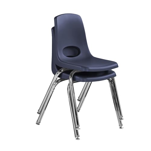 Image of FDP 16 inch School Stack Chair,Stacking Student Seat with Chromed Steel Legs and Swivel Glides for Classroom, Homeschool or Office - Navy (2-Pack), 13049-NV