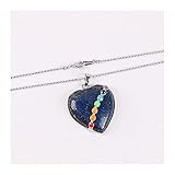 Material: Stein QWERBAM Herz Edelstein Reiki 7 Chakra Naturstein Anhänger Aussage Halskette Liebe Schmuck Männer Frauen (Metal Color : Lapis Necklace)