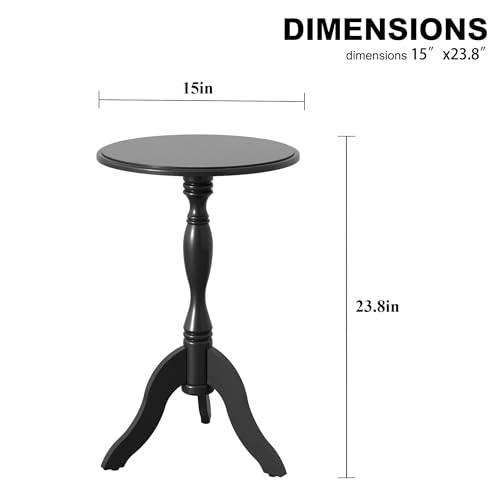 HLR Round Small End Table, Wooden Pedestal Side Coffee Tables, Vintage Accent Nightstand for Living Room, Bedroom, Entryway (1, Black)