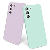 AGOO 2 Pièces Coque pour Samsung Galaxy S21 5G 2021 Coque en Silicone Liquide, Housse de Protection en TPU pour Samsung S21 5G 6.2inch 2021 avec Doublure Anti-Rayures en Microfibre (Violet+Mint)