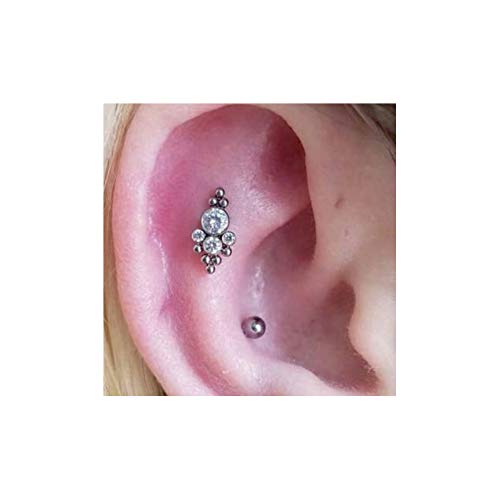 NewkeepsR 16G G23 Titanium Internally Threaded Cubic Zirconia Lozenge Bezel Cluster Gem Top Cartilage Labret Stud - Thumbnail 4