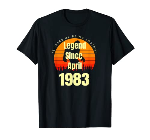 Leyenda de cumpleaños 38 desde abril de 1983 Vintage Retro Sunset Camiseta