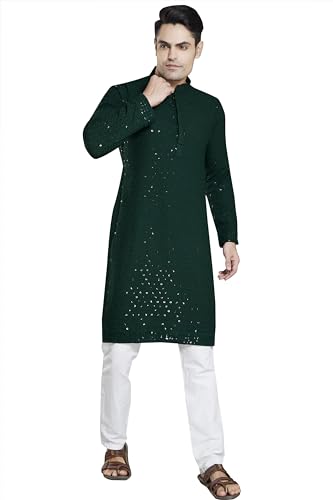 Image of DIVISIVE Men's Sequince Embroidered Cotton Blend Slim Fit Kurta Pyjama Set