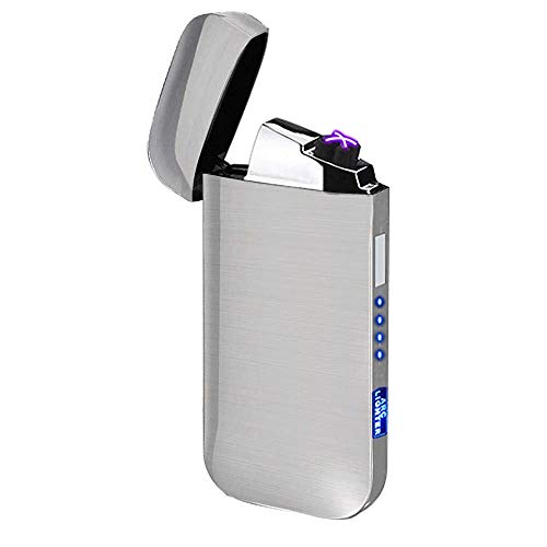 Pantheraa Encendedor electrónico de Doble Arco con luz LED UB, eléctrico, Recargable, sin Llama, Resistente al Viento, Ideal para Cigarrillos o Velas, Silver Touch Switch LED ARC Lighter