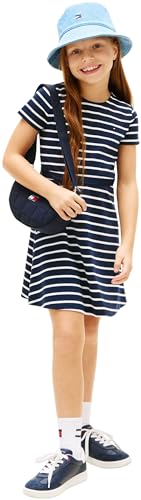 Tommy Hilfiger Girl's Essential Punto Skater Dress Ss KG0KG09149 Dresses, Blue (Dark Night Navy Stripes), 3 Years