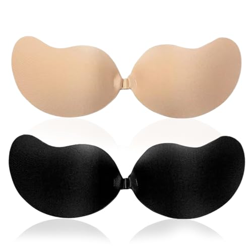 KEWUF 2 paia Rreggiseno Invisibile, Invisibile Adesivo Senza Spalline Push Up Reggiseno Copricapezzoli, Reggiseno Adesivo, Riutilizzabile Traspirante, Reggiseno Senza Spalline (Coppa B)