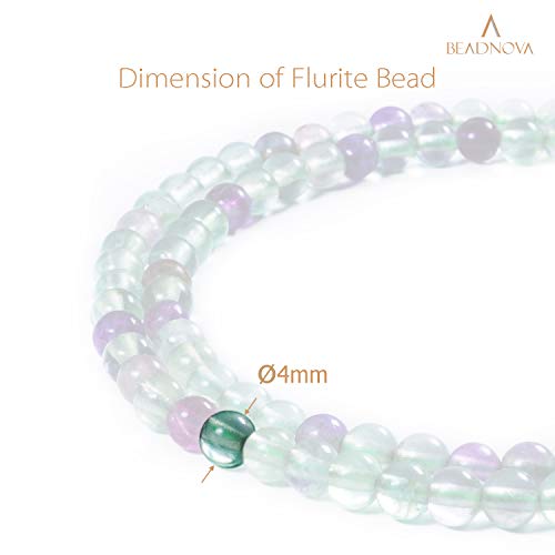 Image of BEADNOVA Fluorite Beads Natural Crystal Beads Stone Gemstone Round Loose Energy Healing with Crystal Stretch Cord for Jewelry Making (4mm, 90-92pcs)