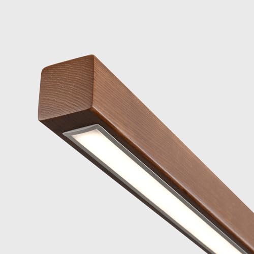Image of 71 inch Walnut Wood Linear Pendant Light Dimmable LED Chandelier 40w Remote Adjustable Hanging Height Modern Farmhouse Minimalist Fixture for Kitchen Island Dining Room & Bar