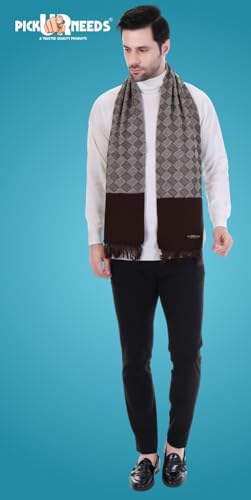 Image of Pick Ur Needs Premium Men's Warm And Stylish Woolen Muffler Angoora With Solid Color Plain Design And Stylish Tussles Ends Muffler For Men