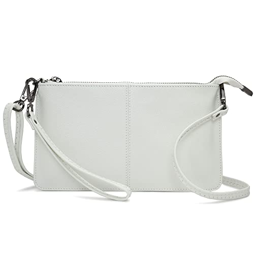 Bveyzi Genuine Leather Wristlet Purses for Women, Envelope Clutch Wallet Small Crossbody Bags for Dressy Evening (White)