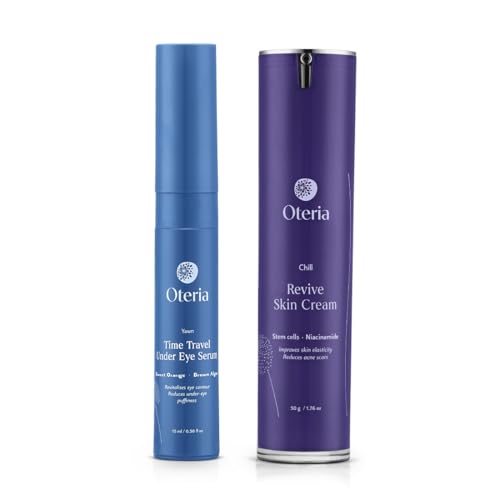 Image of OTERIA Time Travel Under Eye Serum (15ml) and Revive Skin Cream (50g) Combo for Women and Men | For Wrinkles Dark Circles Anti Ageing | Pigmentation & Under Eye Puffiness Removal (Pack of 2)