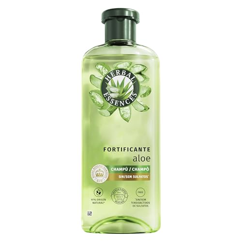 Herbal Essences Champú Fortificante Aloe 350 ml Para Pelo Muy Seco. Hidrata. Limpieza Profunda. De Origen Natural. Y Aroma A Jazmín. Sin Siliconas. Sin Sulfatos. Vegano Ingredientes