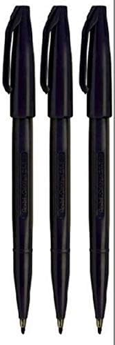 Pentel Black Original Sign Pen S520 Fibre Tip Marker Pens Colour Fineliner 2mm Nib 1mm Line Width (Pack Of 3)