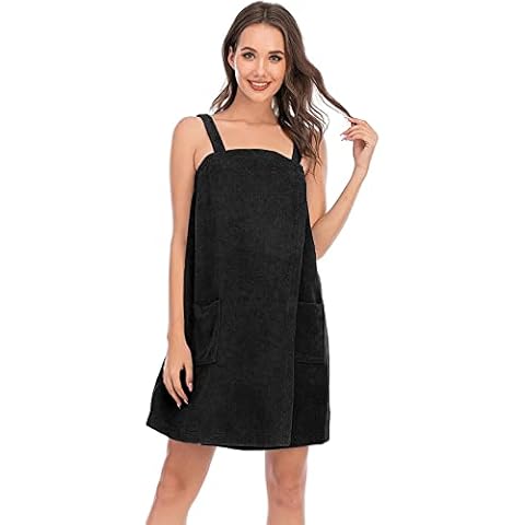 Vanrose Jan Luxury Wearable Bath Towel Wrap Water Absorbent Beach Spa Gym Bathrobes Bathing Shower Cover Up Tube Dress Robe Black 2XL Cover