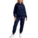 QJDFLL Bequemer, lässiger Trainingsanzug, zweiteiliges Outfit mit Hoodie Jogginghose für, Reisen Yoga(Dunkelblau,XL)
