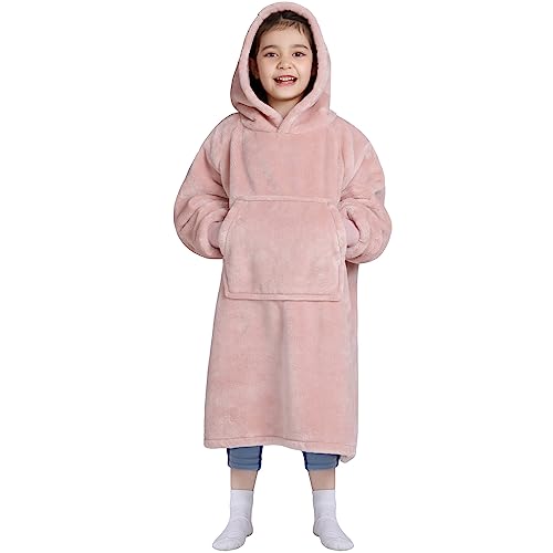 Image of Waitu Wearable Blanket for Kids, Wearable Blanket Hoodie for Teens Girls Boys, Warm Blanket Sweatshirt Gift for Teenage, Hoodie Blanket with Sleeves and Giant Pocket - Pink