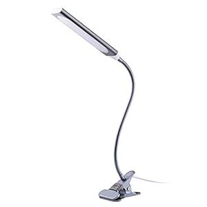 TOPESEL LED Lampe De Bureau à Pince, Lampe De Lecture Dimmable Protection Des Yeux Avec 3 Modes d’Éclairage et 11 Niveaux De Luminosité, Lampe Flexible USB Alimenté 5W, Cadeaux pour Enfants (Gris)