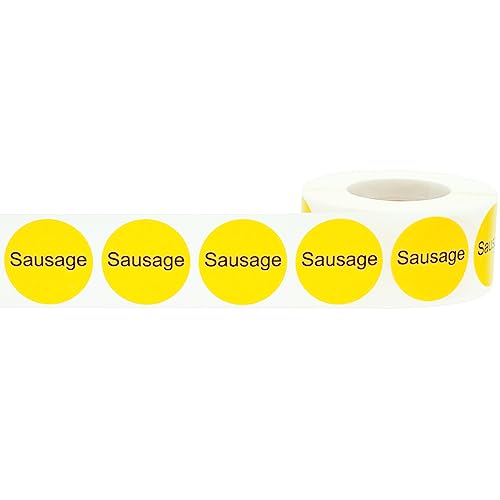 Yellow Sausage Deli Labels 1 Inch Round Circle Dot 500 Total Adhesive Stickers #TOP1