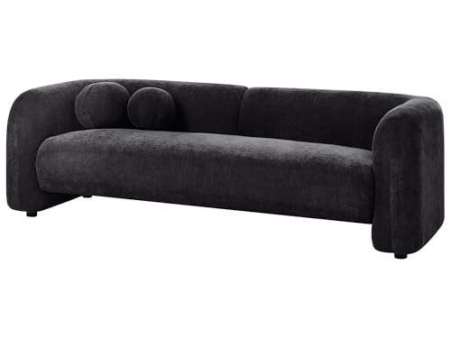 Beliani Sofa Stoff schwarz 3-Sitzer mit Dekokissen modern für Wohnzimmer Leiren