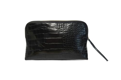 Noir Onyx Crocodile Cosmetic Bag - Luxury Vegan Leather Makeup Bag – Black Crocodile Texture Organizer, Beauty Bag for Travel, Skincare & Makeup Storage