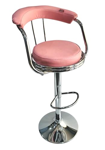 Image of GOYALSON Chrome Classic Height Adjustable and Revolving Bar Stool Kitchen Chair (1, Pink), 43.2 x 43.2 x 43.2 X 94 Cm