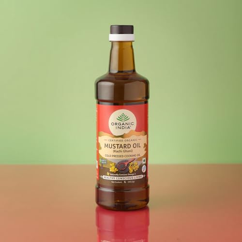 Image of Organic India Mustard Oil, 1000ml | Lab Tested on 250+ Parameters | Certified Organic| Cold Pressed Oil | Kachi Ghani Sarso Ka Tel with Natural Flavour | Perfect for Daily Cooking and Healthier living