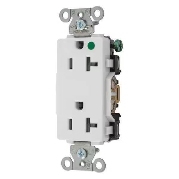 Receptacle, 20 A Amps, 125V AC, Flush Mount, Decorator Duplex Outlet, 5-20R, White, Mfr: 2182W-A