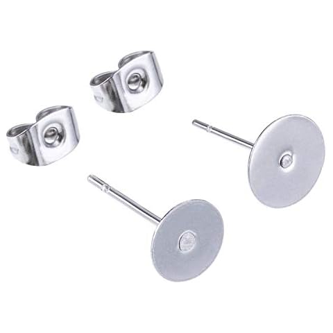 Jdesun 200 Pieces Stainless Steel Earrings Posts Flat Pad (2 Size) with 200 Pieces Butterfly Earring Backs for Earring Making Findings, Total 400 Pieces Cover