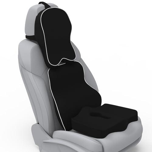 Image of Spinetech Neckrest Rover Back Support or Tailtech Orthopaedic Cushion for Long Sitting with Ergonomic Design Made by High Density Memory Foam Used for Car or Office Chairs. (Black)