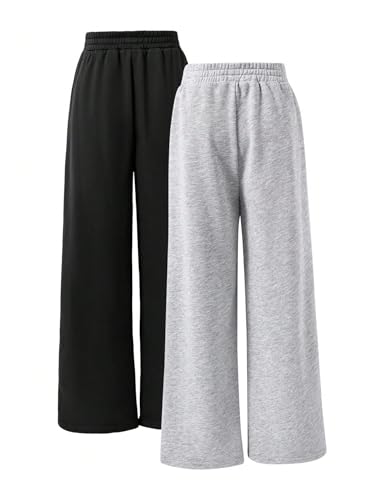 Girl's Baggy Sweatpants Elastic Waist Wide Leg Pants Joggers Track Sweat Pants Trouser 2 Pack2