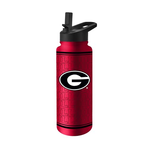 Logo Brands NCAA Georgia Bulldogs 34 oz Travel Quencher Bottle — Team Color | Stainless Steel | Double Wall | Echo Design