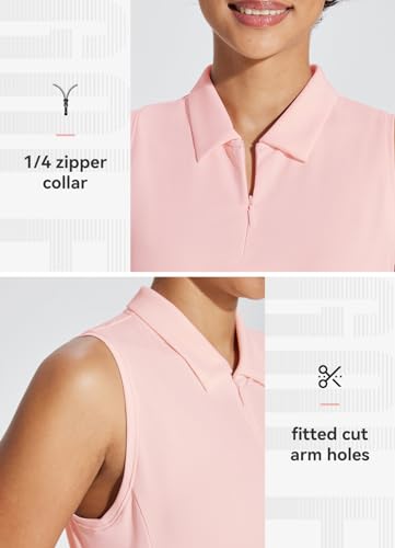 BALEAF Camisas de golfe femininas sem mangas regatas de tênis gola polo FPS 50+ secagem rápida, rosa