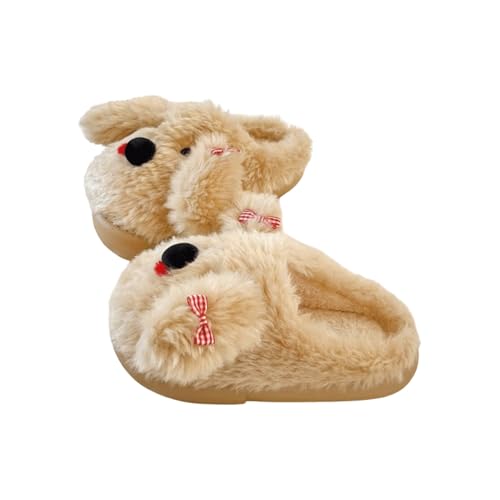 SLOKFV5 Zapatillas Pantuflas de peluche con forma de perro for mujer, cálidas y antideslizantes, for el invierno Casa(Kaki,4 EU)