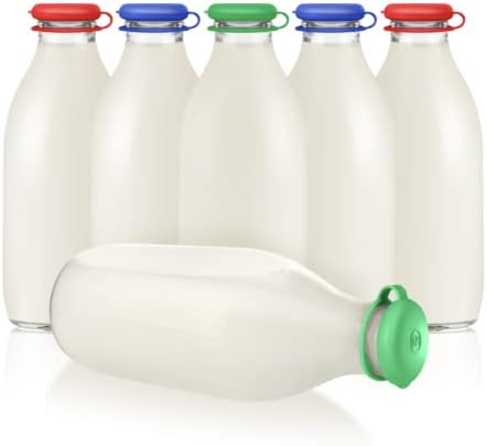 MilkTopz - 6 x 100% LeakProof, Airtight, Reusable Silicone Milk Bottle Tops for UK 1 Pint Milk Bottles x 6 (Multi Colour) - BOTTLES NOT INCLUDED
