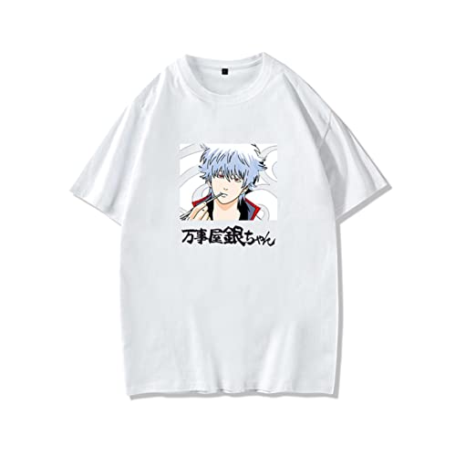 アニメ 銀魂 綿 Tシャツ 半袖 メンズ レディース ティシャツ 夏 丸襟 通気 快適 おしゃれ 人気 ゆったり 男女兼用 キャラクター ぎんたま記念シャツ ペアルック カップルお揃い 日常服 部屋着 大きいサイズ ホワイト03/S