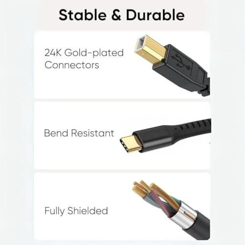 Image of Aliens USB Type C to USB B 2.0 Printer Cable Cord, High Speed 480Mbps data transfer, Nylon Braided Fiber Jacket for Scanners, Printers, Fax Machine, MacBook Pro,HP,Canon,Epson,DIMI(Black-1.5M /4.9Ft)